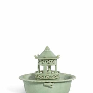 Longquan celadon kom met paviljoen- en kinderdecor – Ming-dynastie