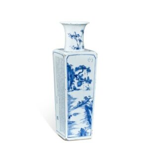 Groot vierkant blauw-wit porseleinen vaas 'Ode aan de Rode Klif' – Qing-dynastie, Kangxi-periode