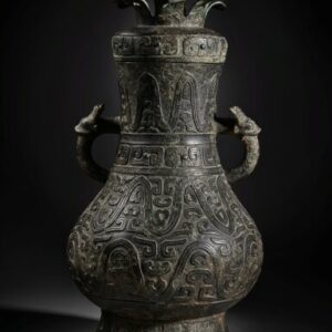 Archaïsche bronzen rituele vaas met deksel 'Hu' – Einde van de Westelijke Zhou-dynastie