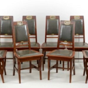 Art Nouveau stoelen set in mahonie en leder